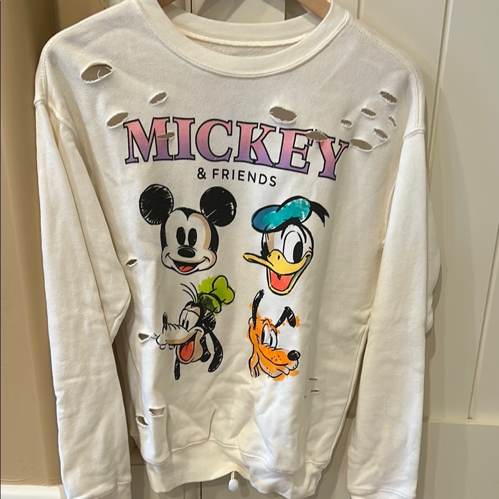 Disney Mickey & Friends ripped cream Sweatshirt XS